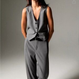 Rachel Zoe Dove Light Grey Old Money Aesthetic Vest Pants Suit Set Size Small